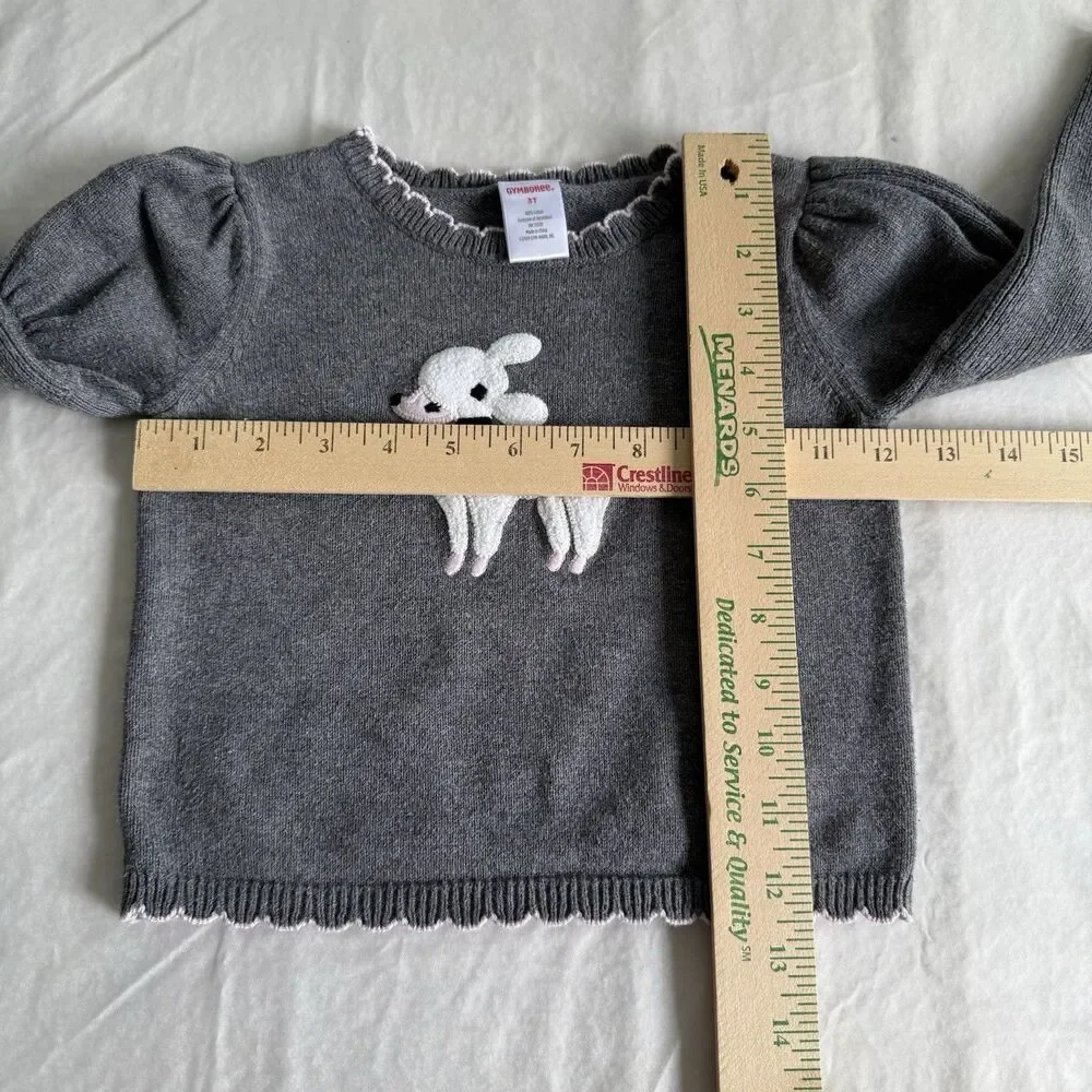 Gymboree Toddler Girl 3T Sweater Gray Poodle Dog Puff Sleeve Fuzzy Y2K Vintage